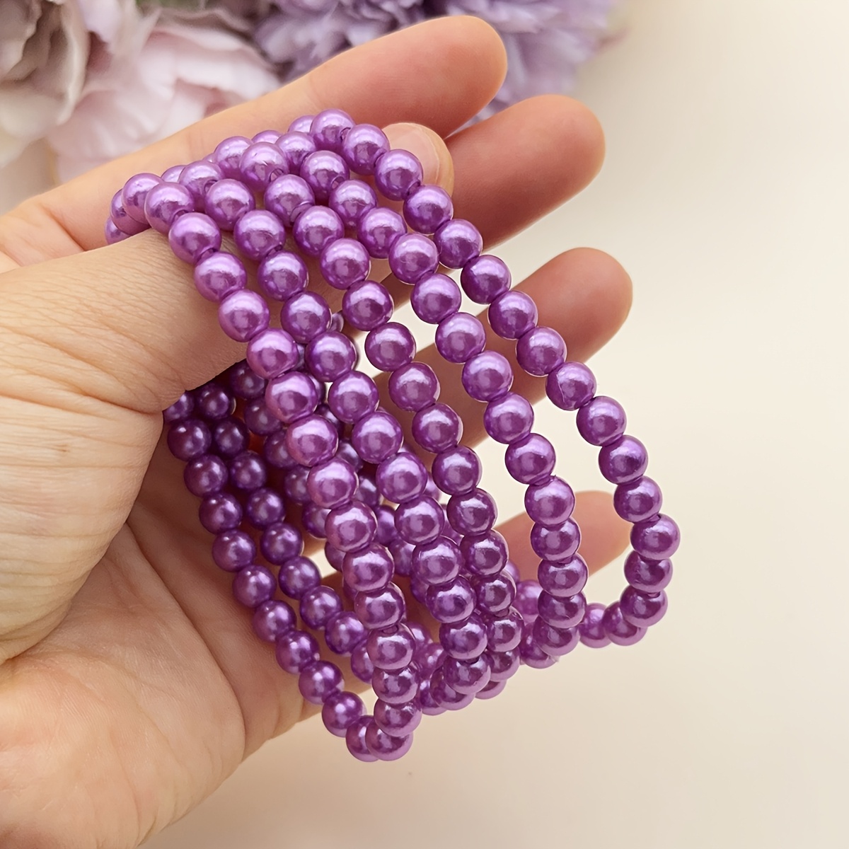 Imitation Pearl Stackable Elastic Bracelets Set, Colorful Everyday Wear